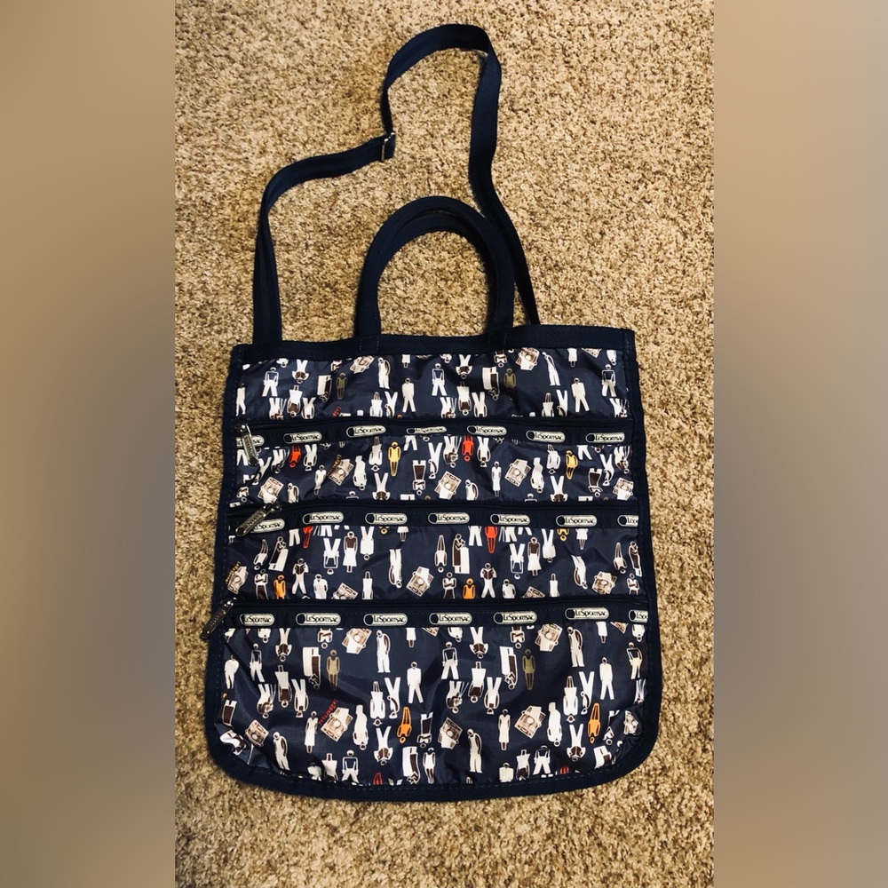 Lesportsac Large Navy Tote with Professions Print